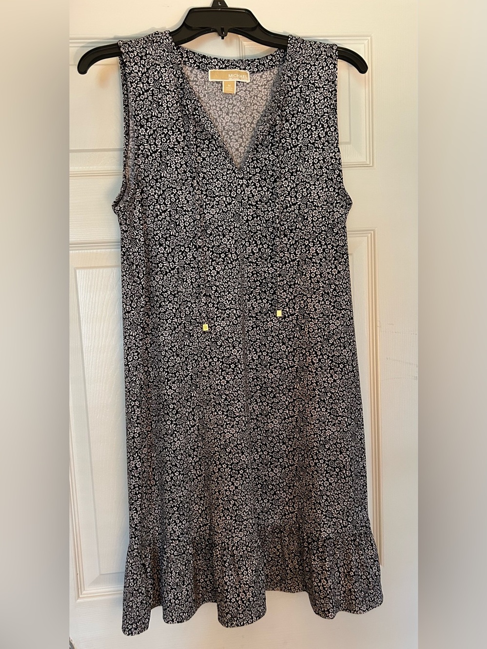 Michael Kors Black and White Floral Sleeveless Midi Dress
